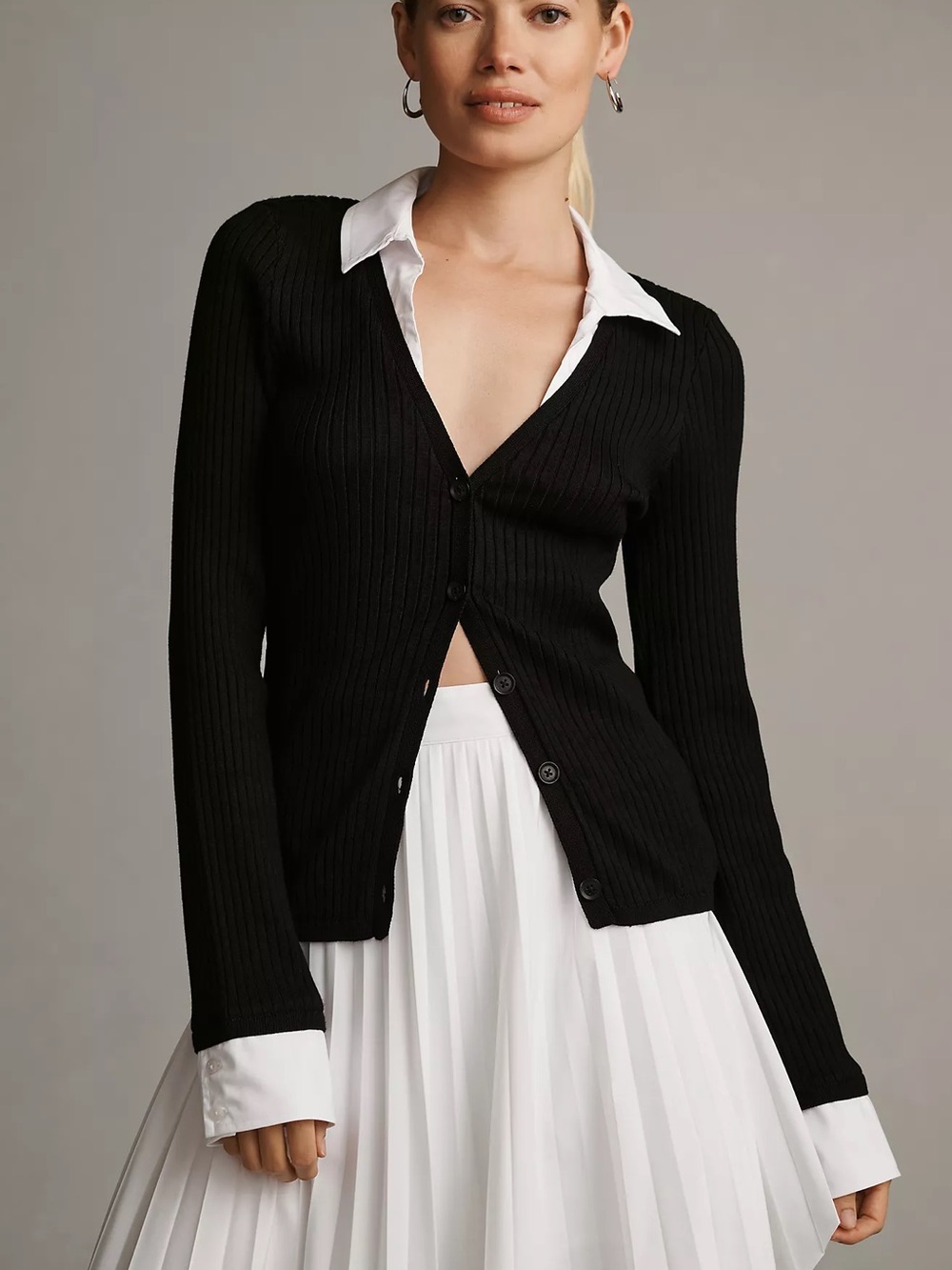 Anthropologie Black Ribbed Button-Front Cardigan